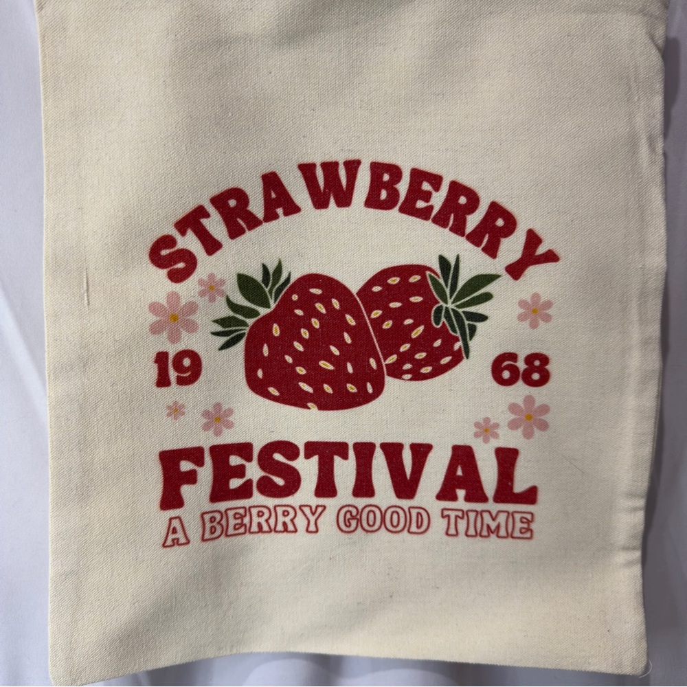 Strawberry Festival Canvas Tote 14” x 11” x .5” New